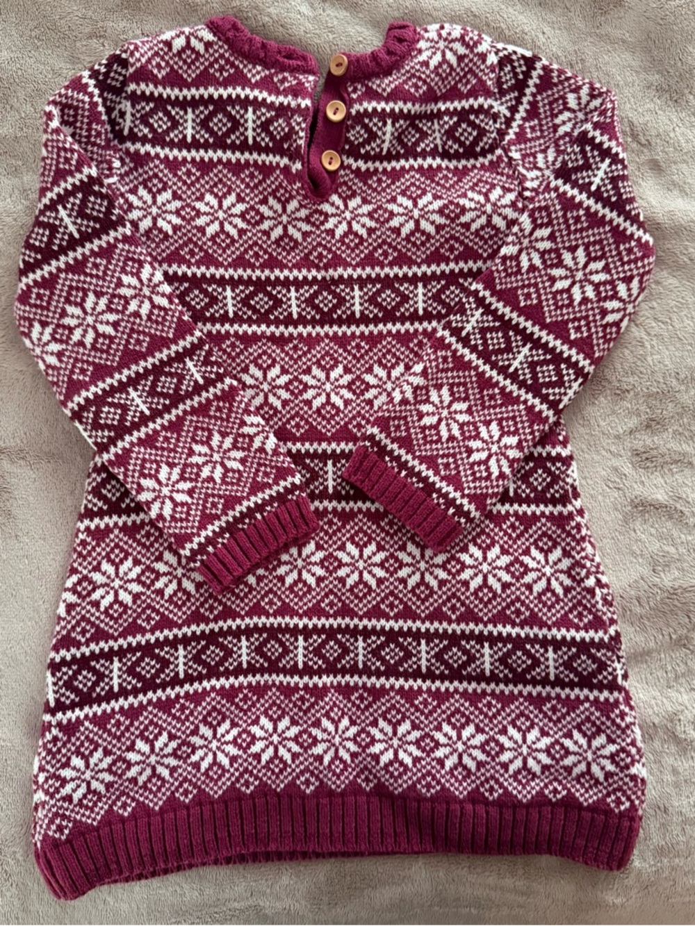 Adrienne Vittadini Girl Burgundy and White Nordic Knit Pullover